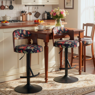 Sunvega Adjustable Swivel Bar Stool with Solid Wood Backrest and Soft Fabric 2pcs