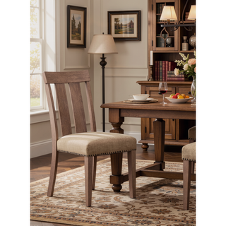 Sunvega Fabric Upholstered Maple Finish Armless Side Chair Set of 2