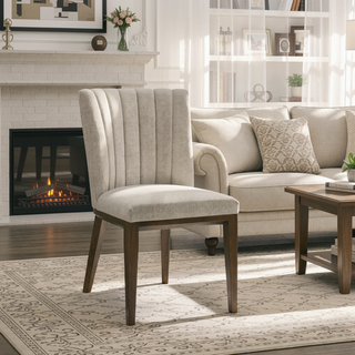 Sunvega Elmwood Beige Fabric Dining Chair Set Of 2 For Living Room Bedroom