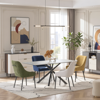 Sunvega Foam-Padded Upholstered Dining Side Chairs with Sloped Arms and Elegant Handle