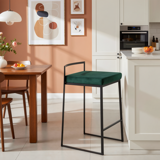 Sunvega Contemporary Stackable Counter Stool with Black Frame and Green Velvet Cushion