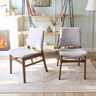 Sunvega Mid-Century Modern Light Gray Upholstered Fabric Dining Chair Set of 2