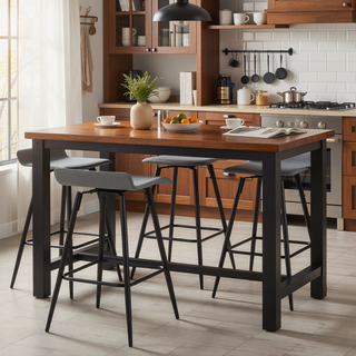 Sunvega Black Metal Frame Low Back Faux Leather Counter Stool Set of 2