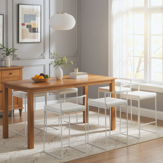 Sunvega White Metal and Faux Leather Stackable Counter Stool Set of Three