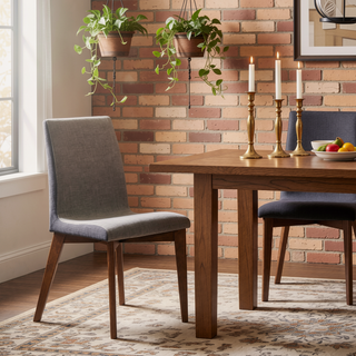Sunvega Grey and Natural Walnut Upholstered Side Chairs with Sleek Curves for Dining