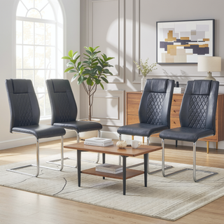 Sunvega Modern Gold Legged Upholstered Dining Chairs with PU Seat for Kitchen