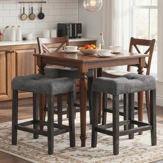Sunvega Linen Blend Upholstered Side Chair Set of 2 with Oak Finish for Dining Room