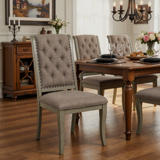Sunvega Traditional Classic Style Side Chairs Set of 2 with Button-Tufted Back and Nailhead Trim