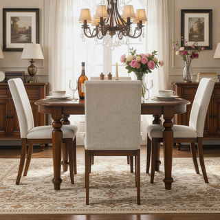 Sunvega Contemporary Wooden Dining Chairs with Beige Fabric Upholstered Seat and Back