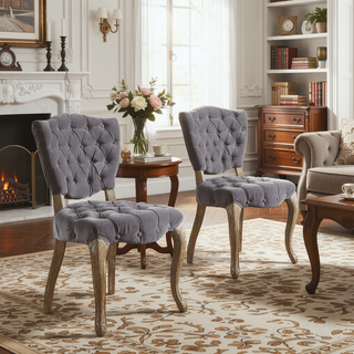Sunvega Set of 2 Tufted Velvet Upholstered Chairs with Curved Wood Legs