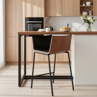 Sunvega Mason Mara Fixed-Height Counter Stool with Upholstered Seat and Walnut Wood Back