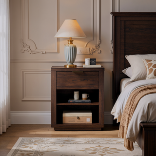 Sunvega Modern Charcoal Gray Nightstand with Drawer and Open Shelf for Bedroom