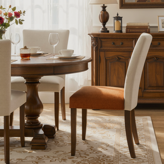 Sunvega Contemporary Upholstered Dining Side Chairs with Curved Back and Brown Wood Legs Set of 2