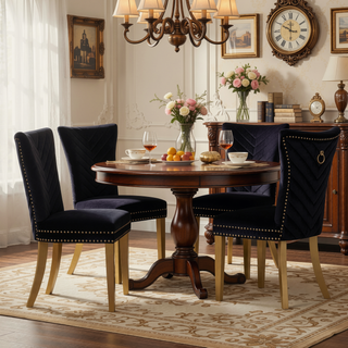 Sunvega Gold Velvet Upholstered Dining Chairs with Tufted Design and Metal Legs