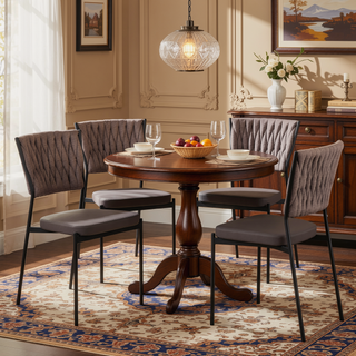 Sunvega Braided Tania Contemporary Dining Chairs with Faux Leather Upholstery and Black Metal Frame in Set of 2
