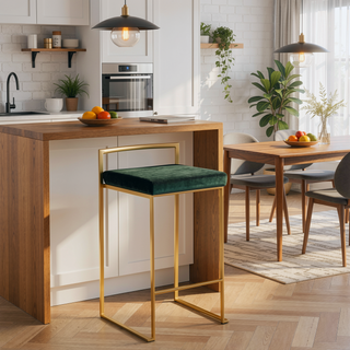 Sunvega Glam Stackable Counter Stool with Green Velvet Cushion Set of 2
