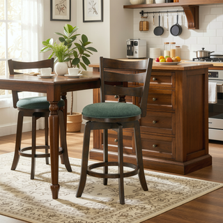 Sunvega Dark Cherry Wood Swivel Bar Chair with Padded Faux Leather Seat