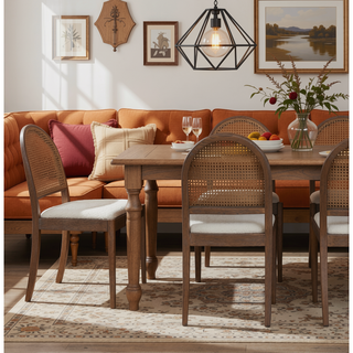 Sunvega Ivory White Boucle Cane Rattan Side Dining Chair Set of 2