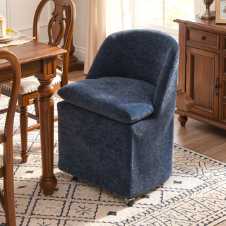 Sunvega Chenille Fabric Dining Arm Chair with Upholstered Back Cushion and Universal Wheels