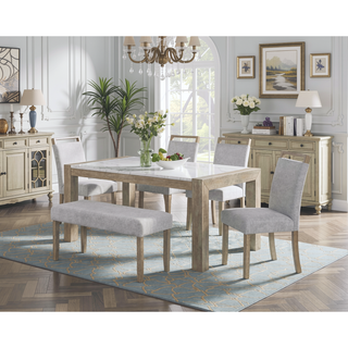Sunvega Upholstered Dining Bench with Beige Gray Finish and Contemporary Style