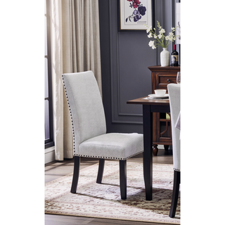 Sunvega Modern Light Gray Finish 2pc Side Chair with Fabric Upholstery and Nailhead Trim