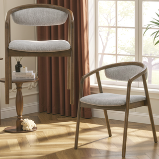 Sunvega Gray Chenille Upholstered Side Chair with Walnut Veneer Frame