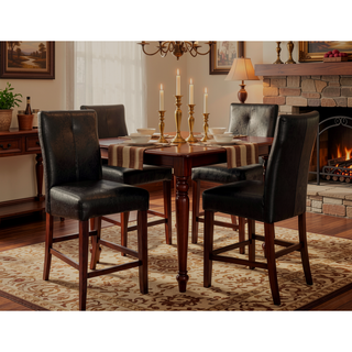 Sunvega Transitional Brown Cherry Leatherette Cushion Seat Counter Height Chairs