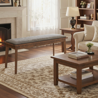 Sunvega Upholstered Dining Bench with Walnut Finish and Flat Tapered Legs