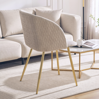 Sunvega Gold Metal and Silver Velvet Pleated Waves Contemporary Dining Chairs Set of 2