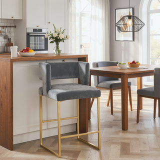 Sunvega Modern Velvet Upholstered Counter Stool Set of 2 with Gold Metal Legs