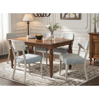 Sunvega Natural Wood Grain Color Set of 2pc Dining Chairs with Upholstered Cushions