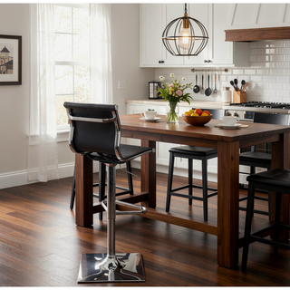 Sunvega Adjustable Swivel Bar Stool in Black Faux Leather with Chrome Base