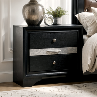 Sunvega Contemporary Gray Nightstand with Silver Accents and Hidden Jewelry Drawer
