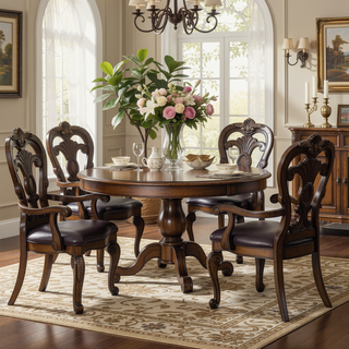 Sunvega Traditional Dark Brown Solid Wood Dining Chair with Ornate Corbels