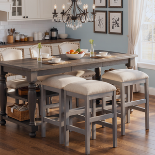 Sunvega Black Dining Table with Side Storage Shelves and Boucle Fabric Stools