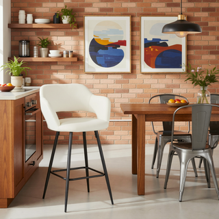 Sunvega Contemporary Black Metal and Cream Faux Leather Counter Stool Set of 2