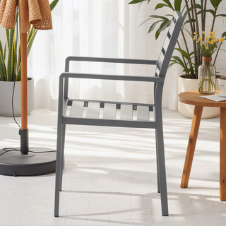 Sunvega Modern Aluminum Outdoor Dining Chairs with Open Slat Design (Set of 2)