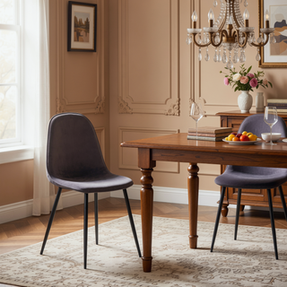 Sunvega Pebble Contemporary Chairs with Grey Velvet Upholstery and Black Steel Frame - Set of 2