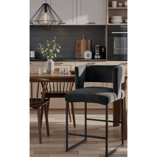 Sunvega Modern Velvet Upholstered Counter Stool Set of 2 with Gold Metal Legs