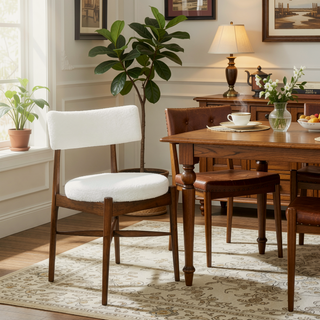 Sunvega Mid Century Modern Dining Chairs with Upholstered Boucle Seat and Rubber Wood Frame