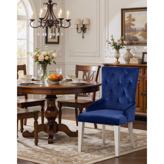Sunvega Blue Fabric Upholstered Dining Chair with Antique Platinum Finish