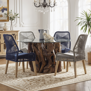 Sunvega Dark Navy Solid Mahogany Wood Back Side Chairs with Foam Cushions (Set of 2)