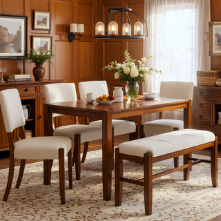 Sunvega 4 Piece Dining Table Set with 2 Upholstered Chairs and 1 Bench