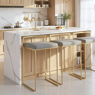 Sunvega Gold and Grey Faux Leather Upholstered Stackable Counter Stool Set of 2