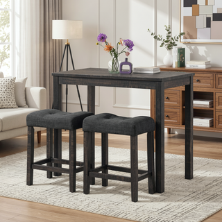 Sunvega Gray Saddle Stool Set with Button Tufted Contoured Seat and Footrests