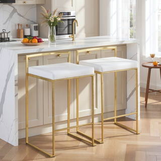 Sunvega Gold and White Faux Leather Upholstered Stackable Counter Stool Set