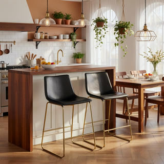 Sunvega Gold Metal and Faux Leather Duke Contemporary Counter Stool Set of 2