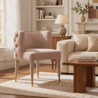 Sunvega Modern Velvet Upholstered Dining Chair with Tufted Back and Gold Tips