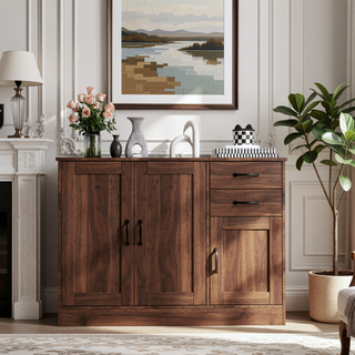 Sunvega Modern Oak Wood Buffet Sideboard with 2 Doors and 2 Drawers