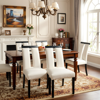 Sunvega Set of 2 Black and White Leatherette Padded Side Chairs with Slit Back
